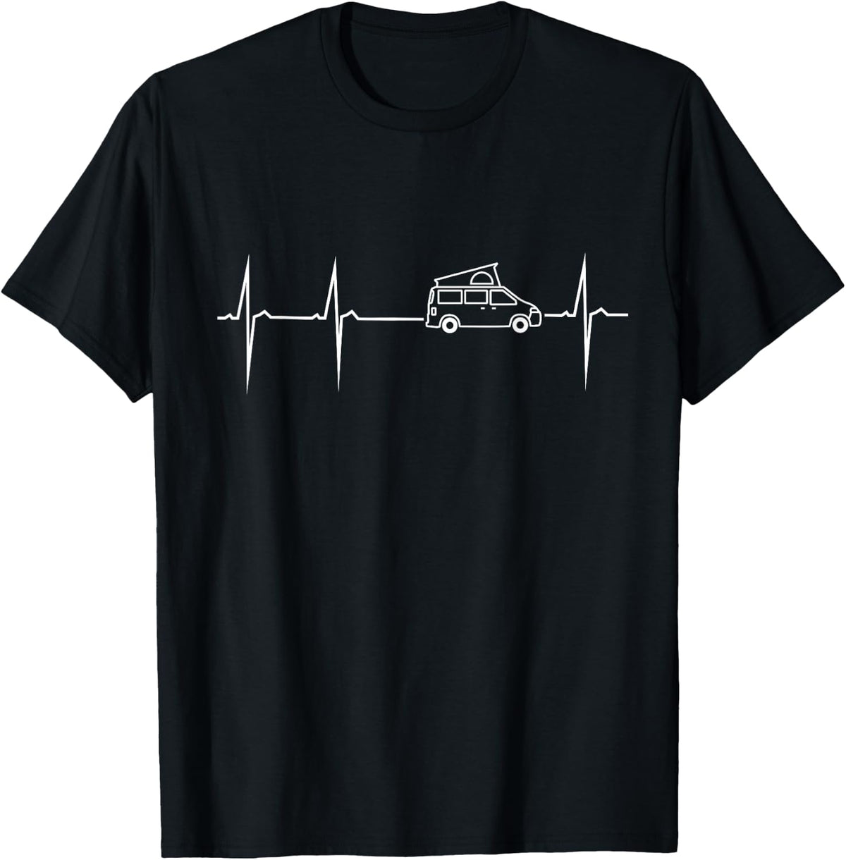 Heartbeat Heart Rate Pulse Love Heart Curve Camping Bus , black, s T-Shirt