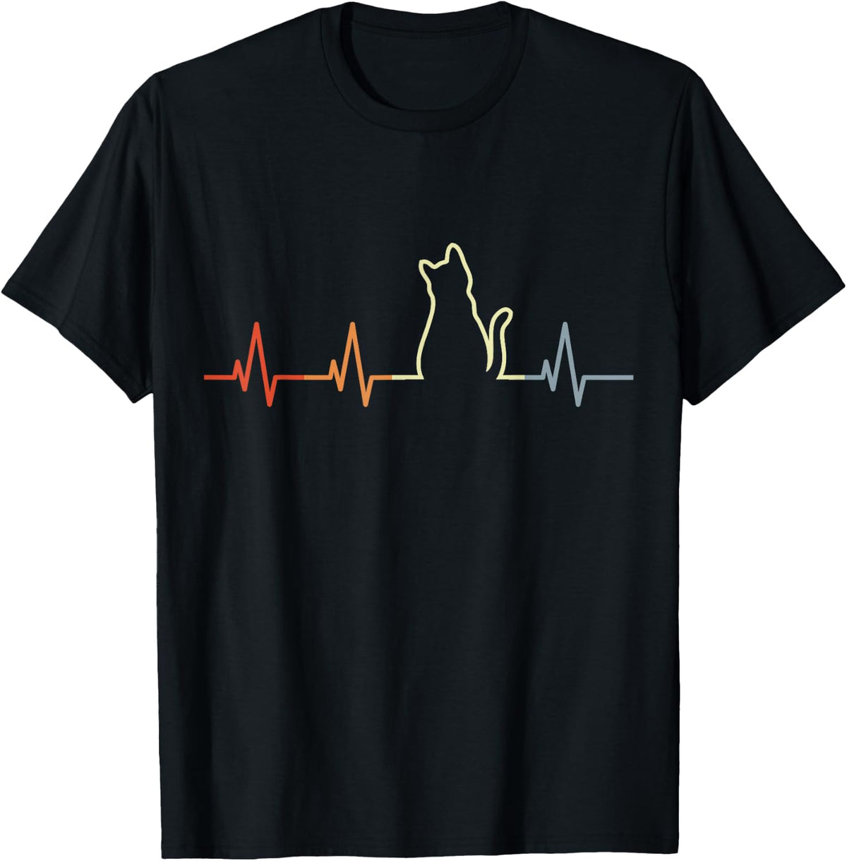 Vintage Cat Heart Line Cat Heartbeat , black, s T-Shirt