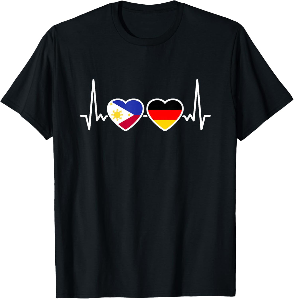 Philippines Germany Heartbeat Flag German Filipino , black T-Shirt
