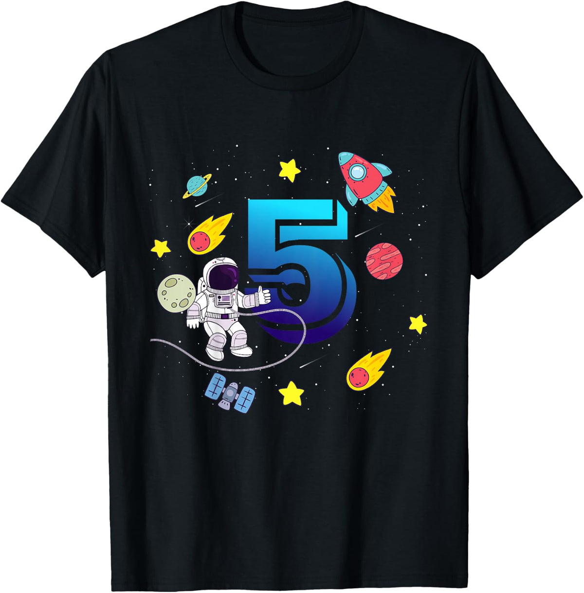Kids 5 Years Old Birthday Boy Astronaut Outer Space Galaxy T-Shirt