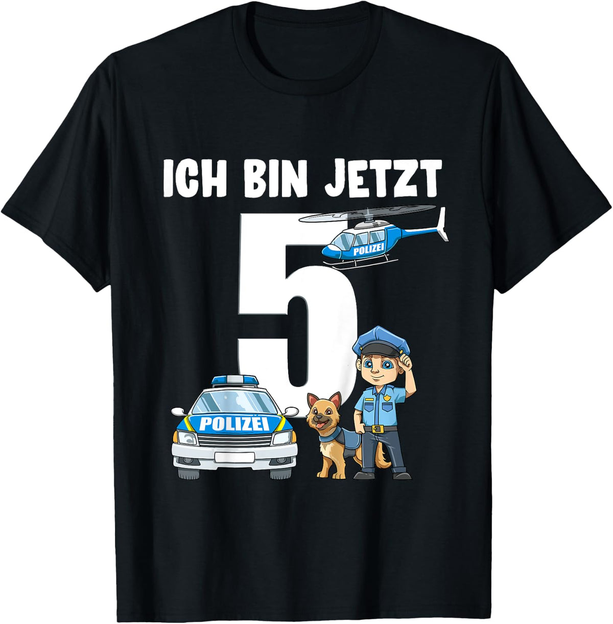 Children's 5th Birthday Police Shirt - 5 Years Old Gift , black T-Shirt