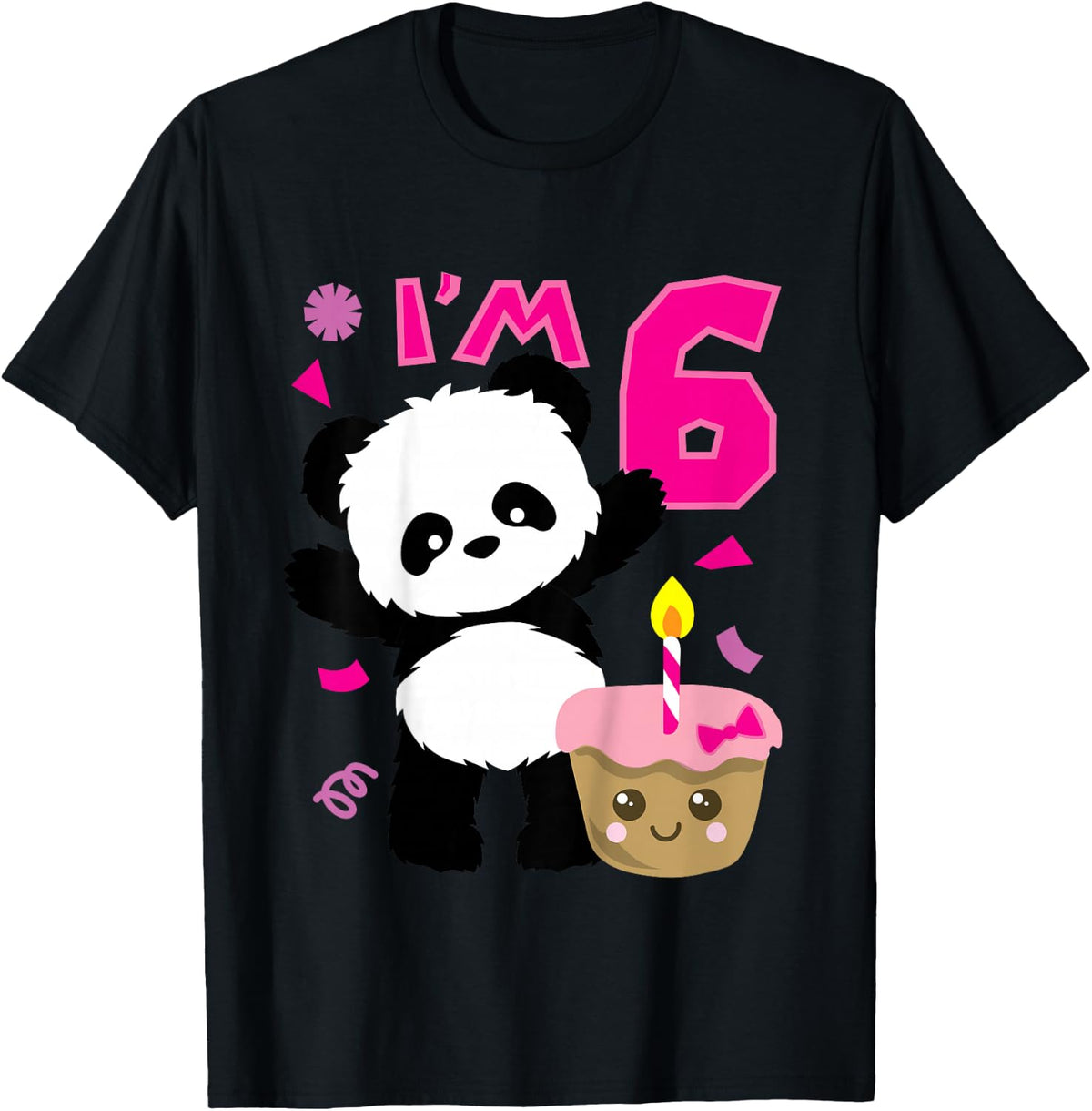 Kids Panda with Kawaii Cake 6 Years Old Girls Birthday Party T-Shirt