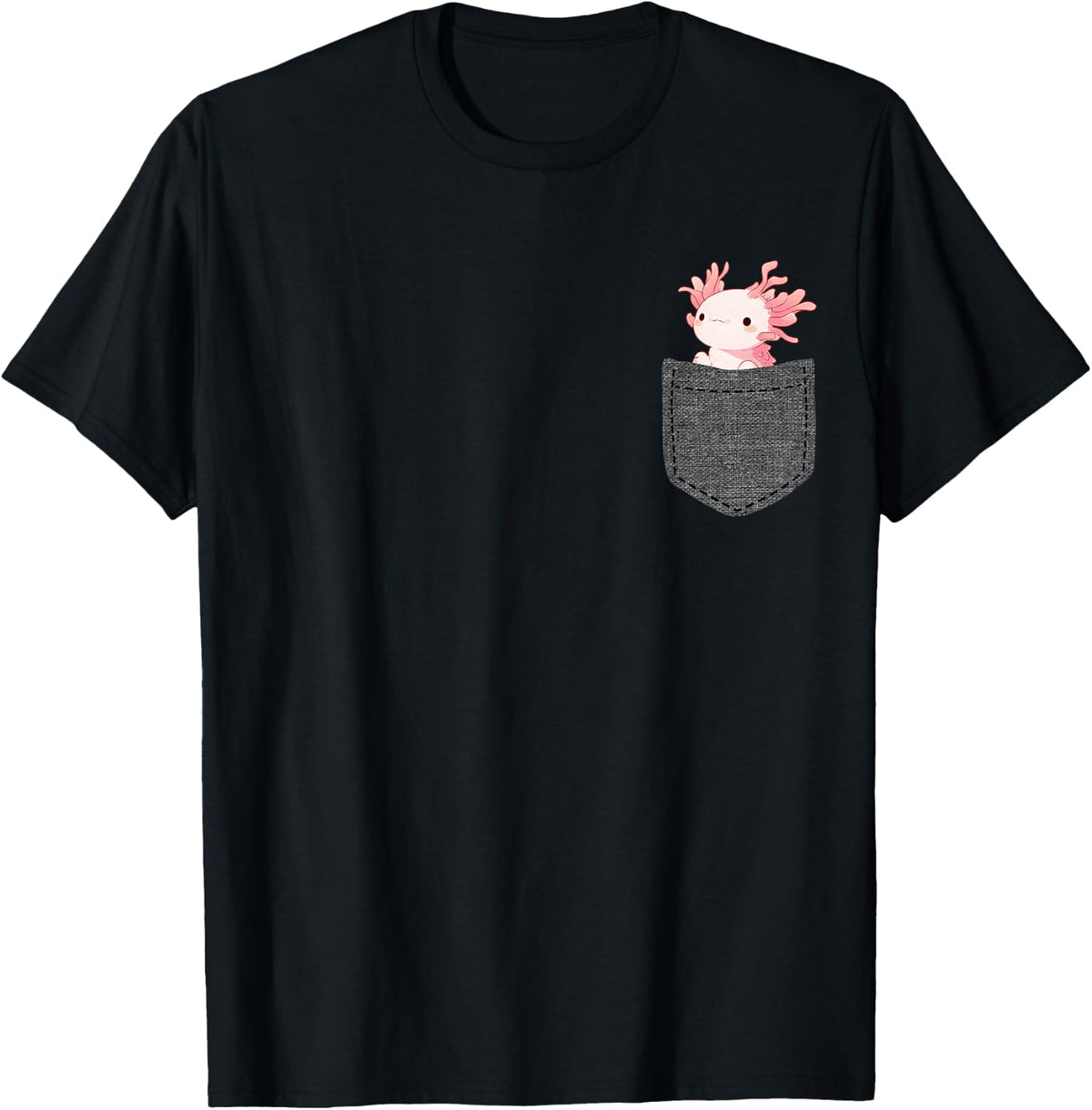 Axolotl in Chest Pocket, black T-Shirt