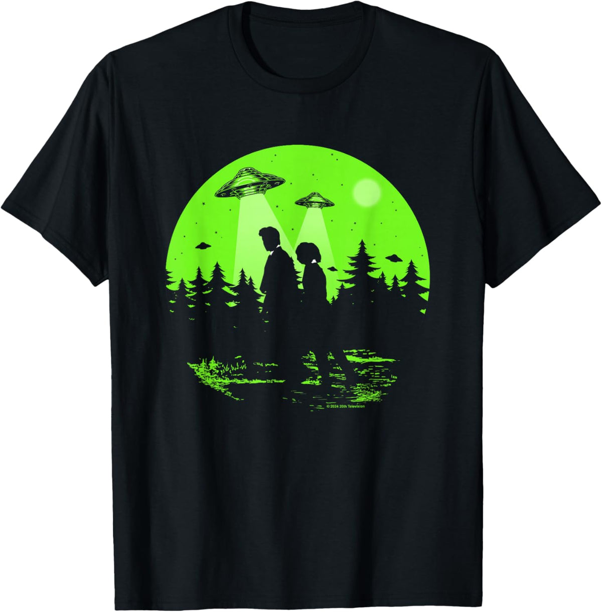X-Files Mulder & Scully Silhouettes In The Woods , Black, S T-Shirt