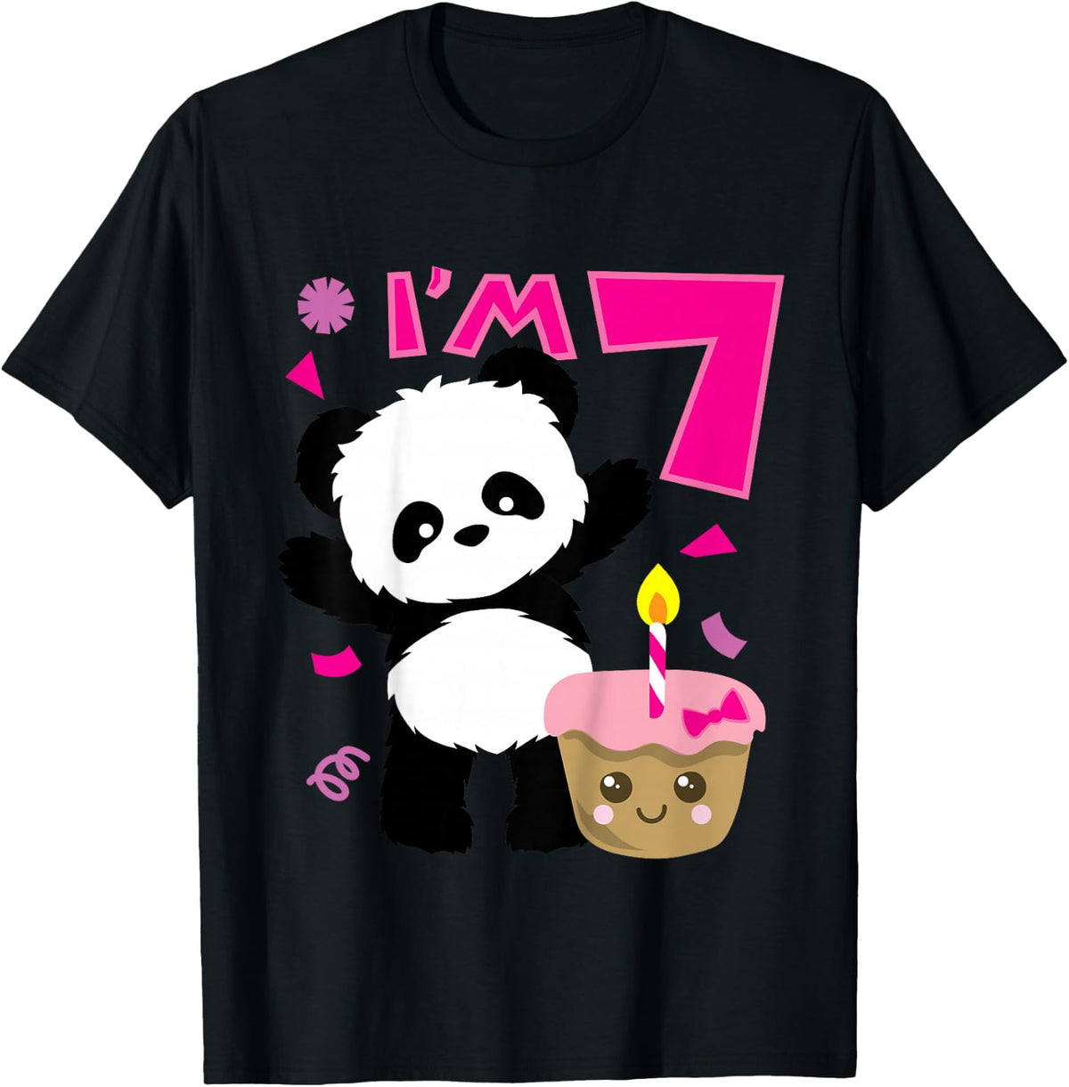 Kids Panda with Kawaii Cake 7 Years Old Girls Birthday Party T-Shirt
