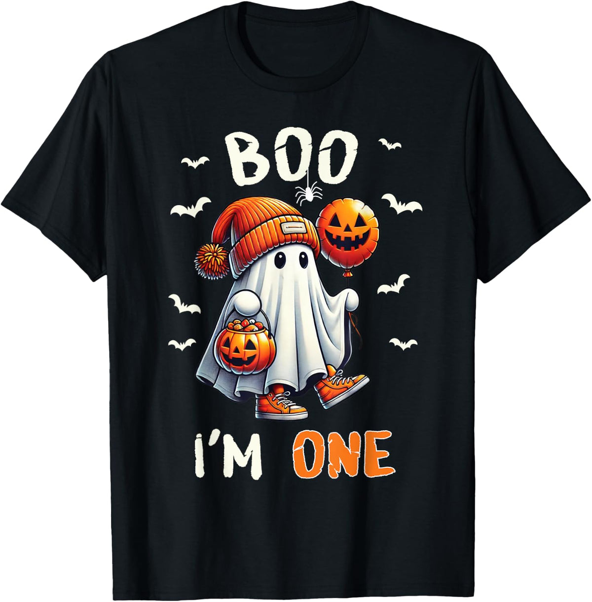 Boo I'm One Ghost 1st Birthday Halloween Boy Kids Groovy T-Shirt