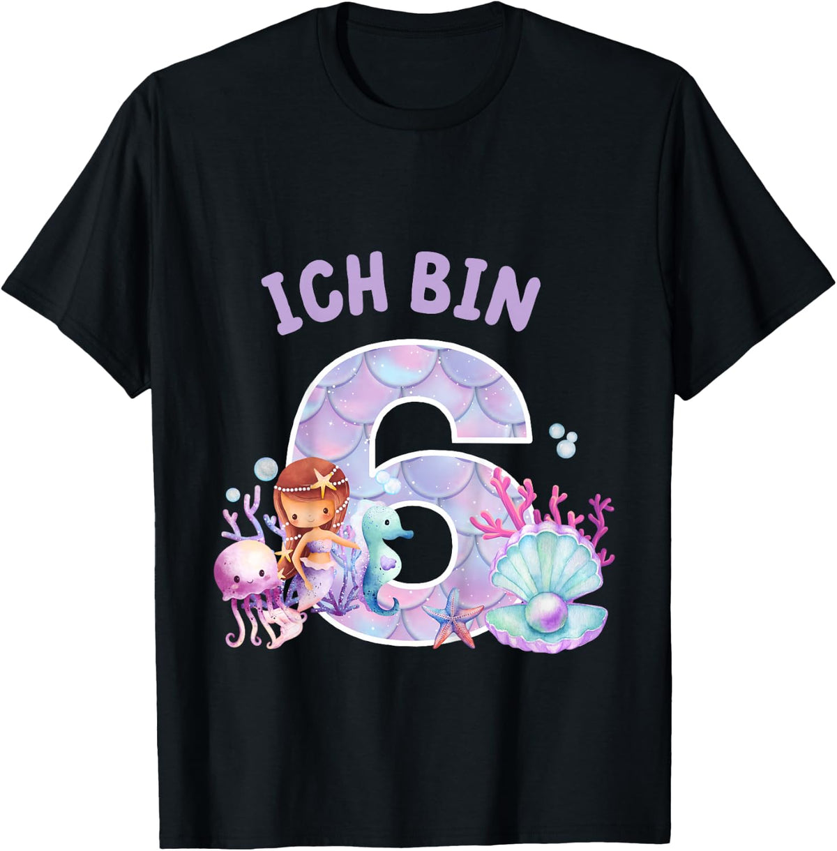 Kids Kids 6th Birthday Shirt Mermaid Mermaid Girls 6 Years , black T-Shirt