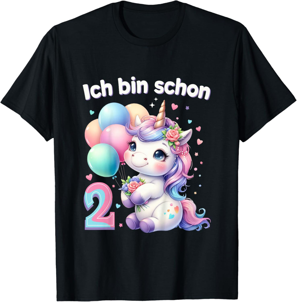 Children's 2nd Birthday Girl 2 Years Unicorn Party Outfit Unicorn , black T-Shirt