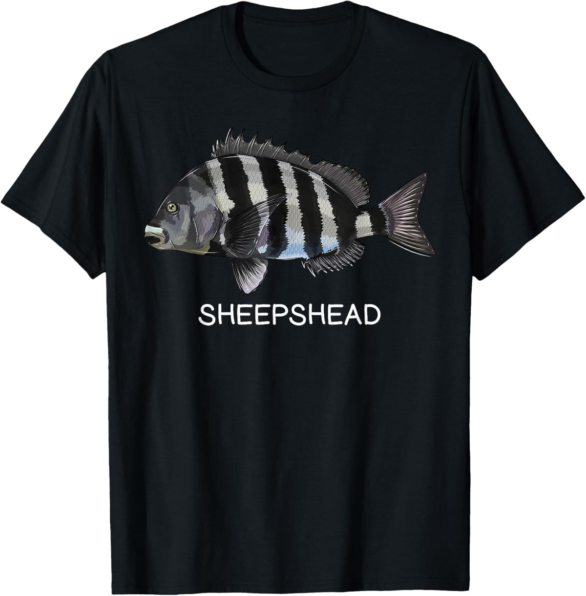Sheepshead Gift Co. Sheepshead Saltwater Game Fish - Boys, Fishing Enthusiasts - - Short Sleeve - Black - Small - Classic Fit - Cotton, Polyester Blend T-Shirt