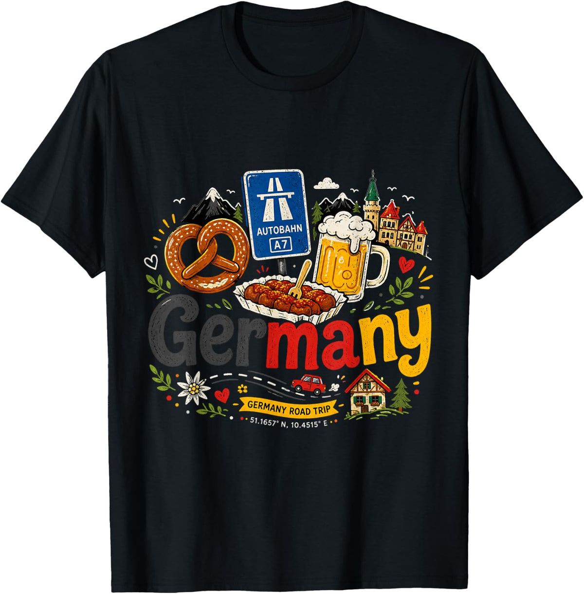 Hand Drawn Germany Travel Souvenir Landmark Gift T-Shirt