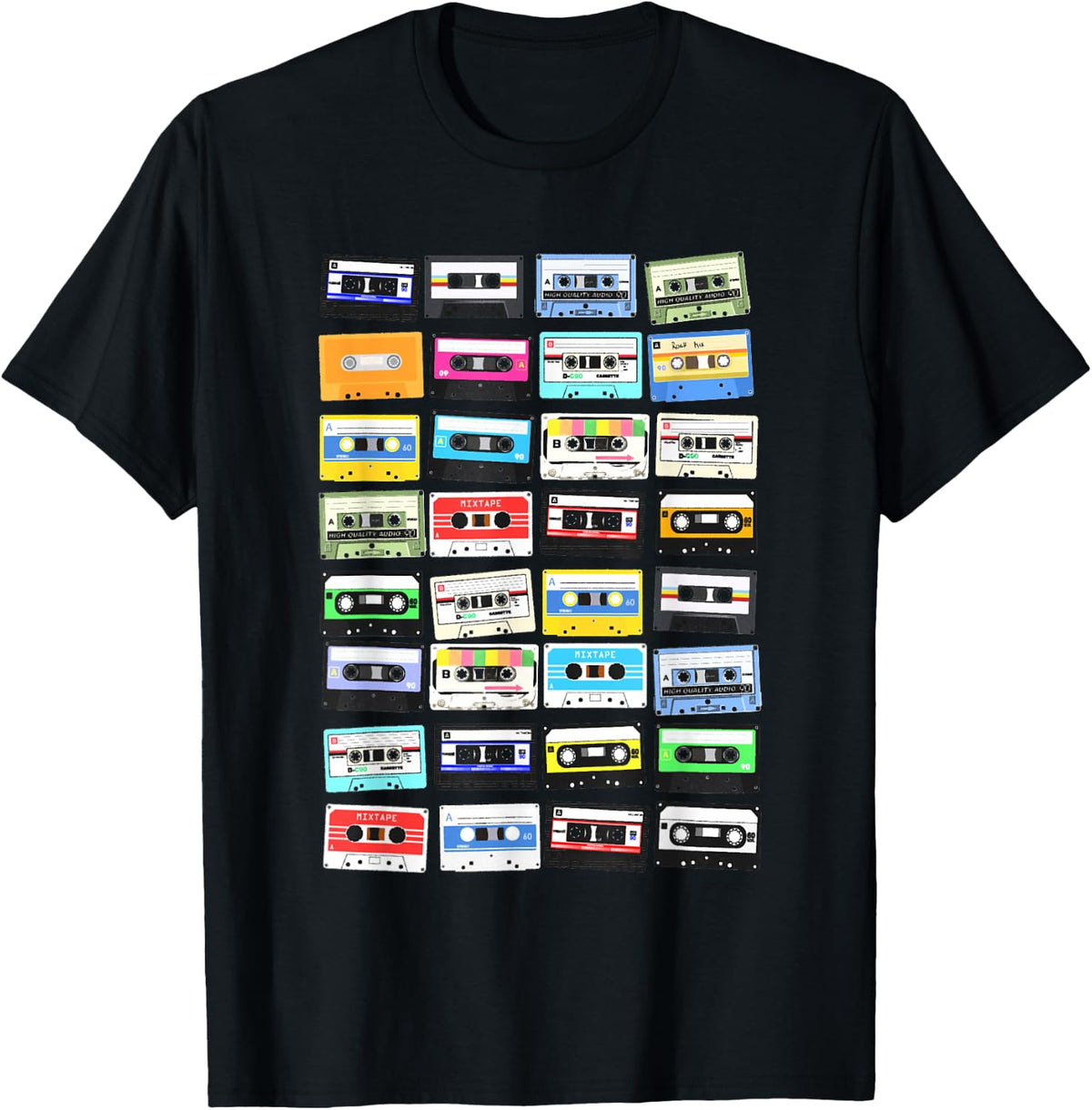 Cassette Tapes Mixtape 70s 80s 90s, vintage cassettes , Black T-Shirt
