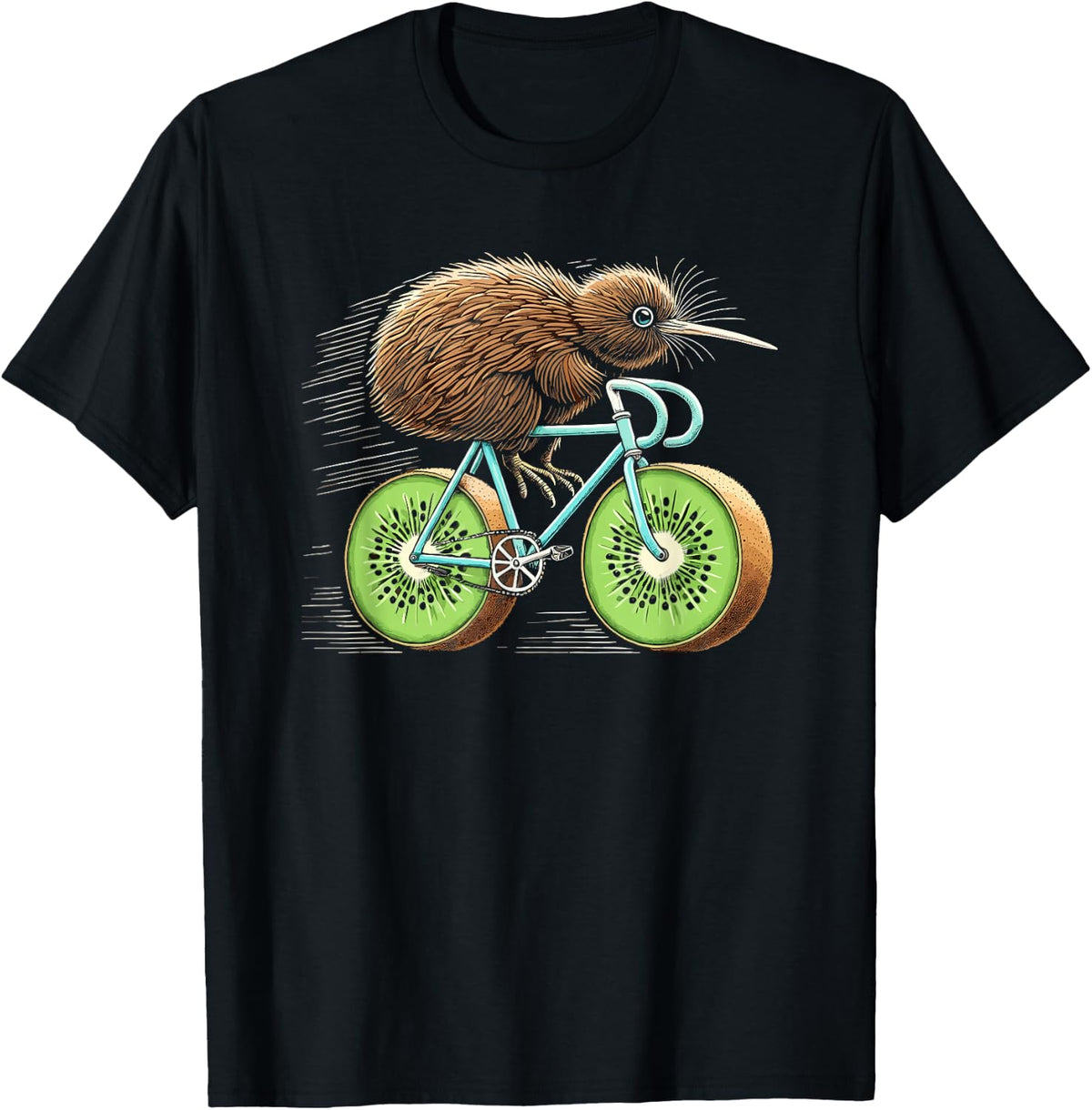 Kiwi Bird Riding Bicycle Funny Kiwi Fruit Wheels Bicycle , black T-Shirt