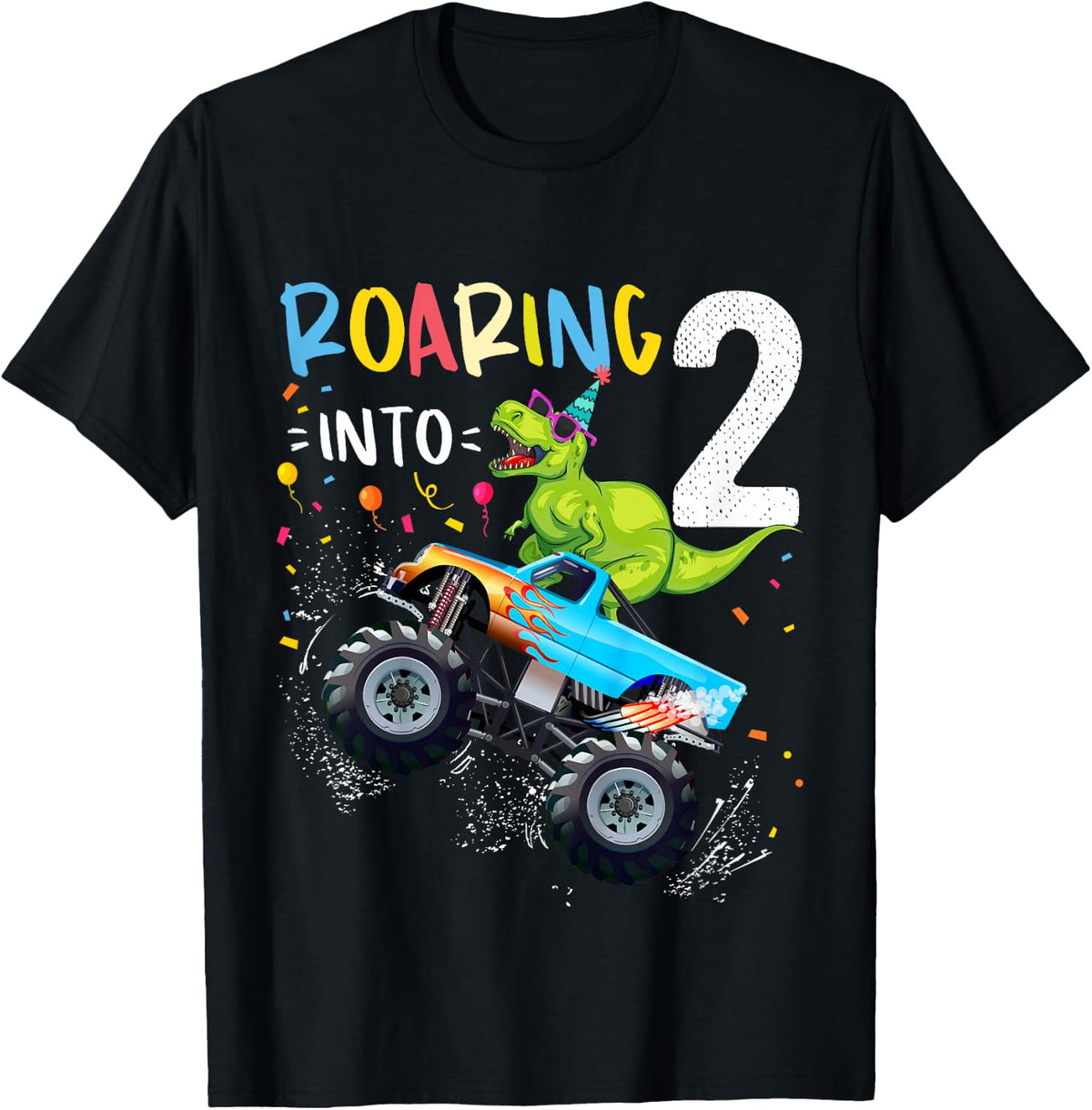 2nd Birthday T Rex Dinosaur Monster Truck Boys and Girls T-Shirt
