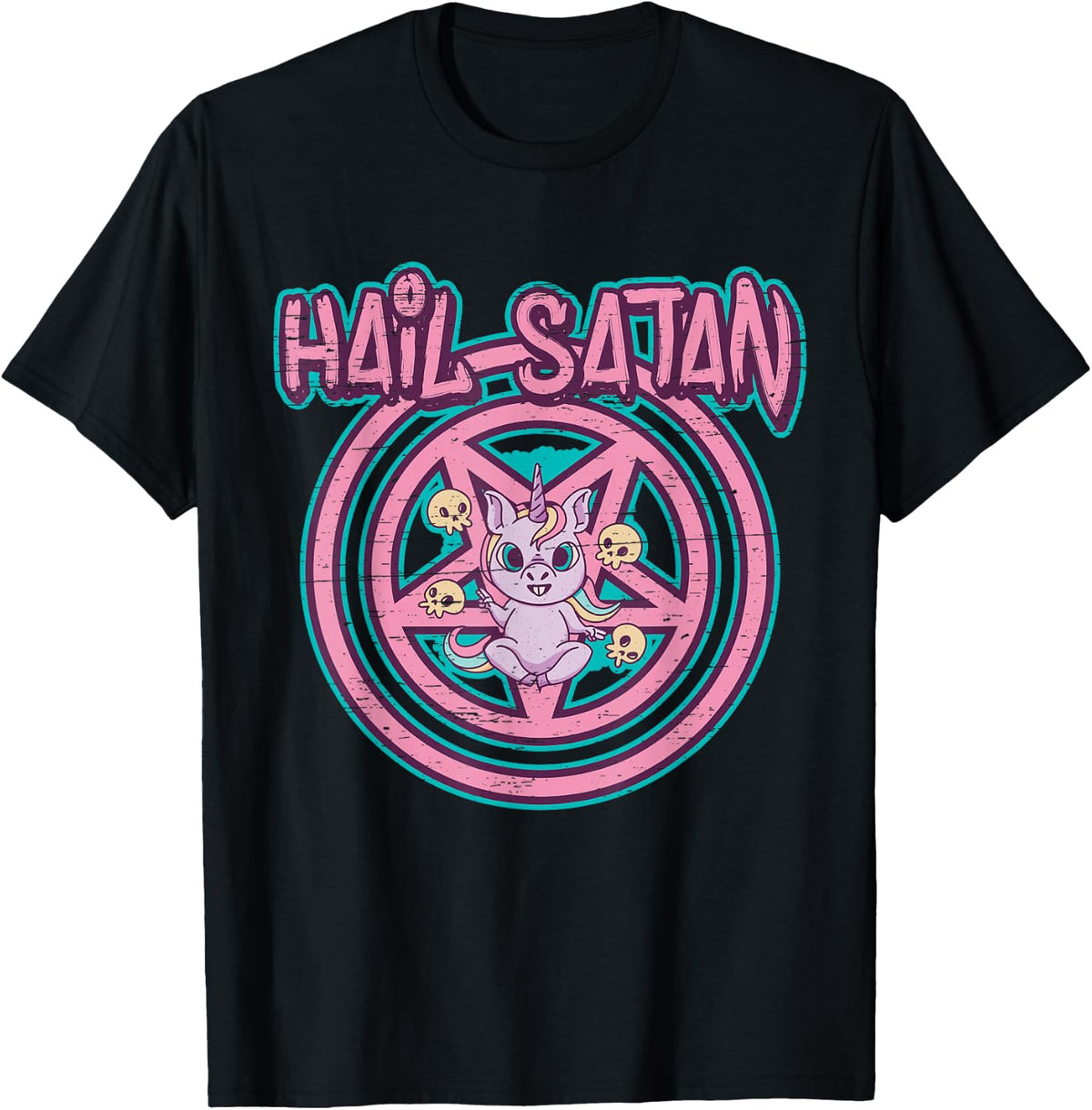 Hail Satan Death Metal Unicorn Black Dark Rock Death Metal , black T-Shirt