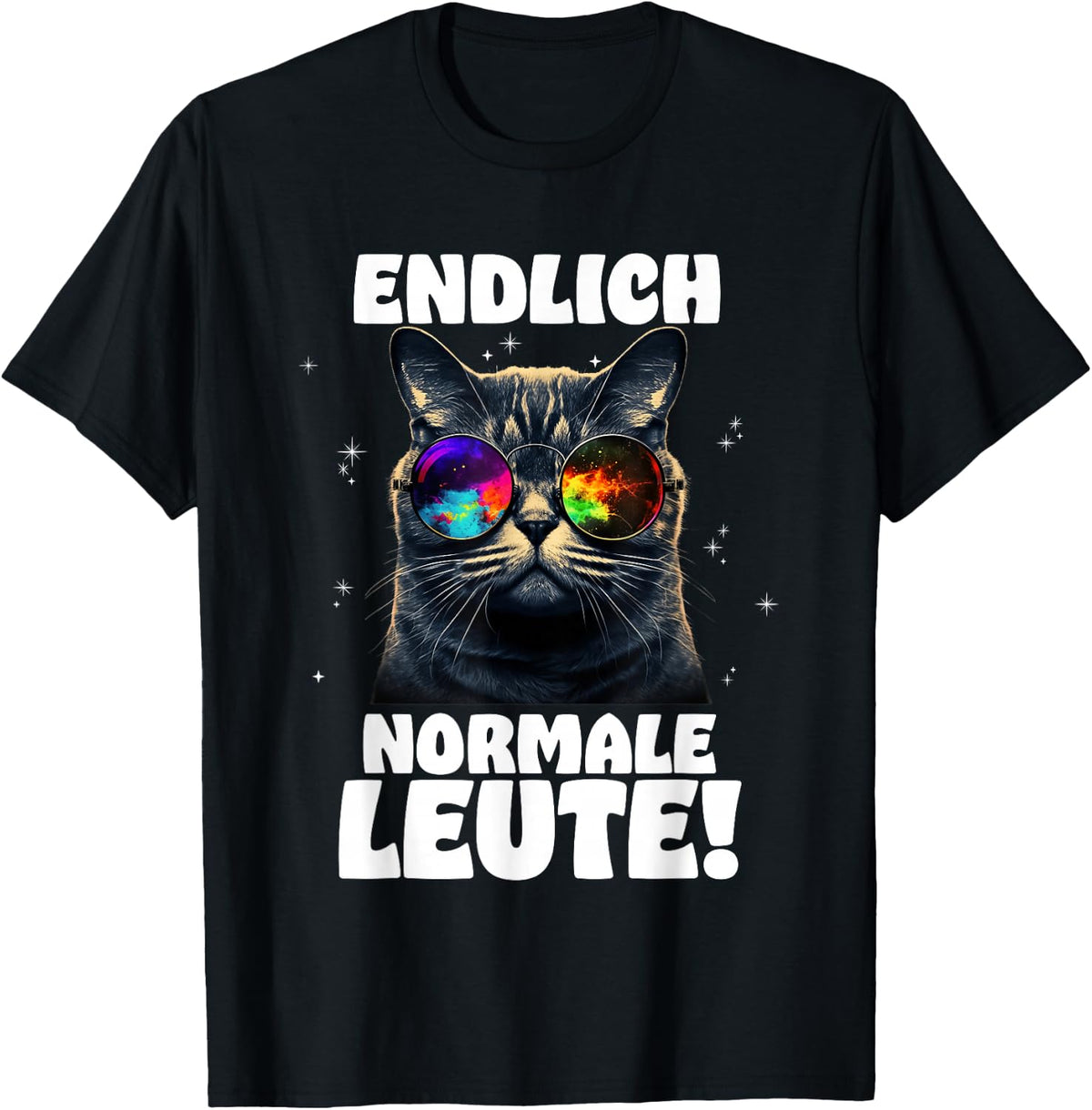 Finally Normal People Rave Trippy Trance Goa Cat , black T-Shirt