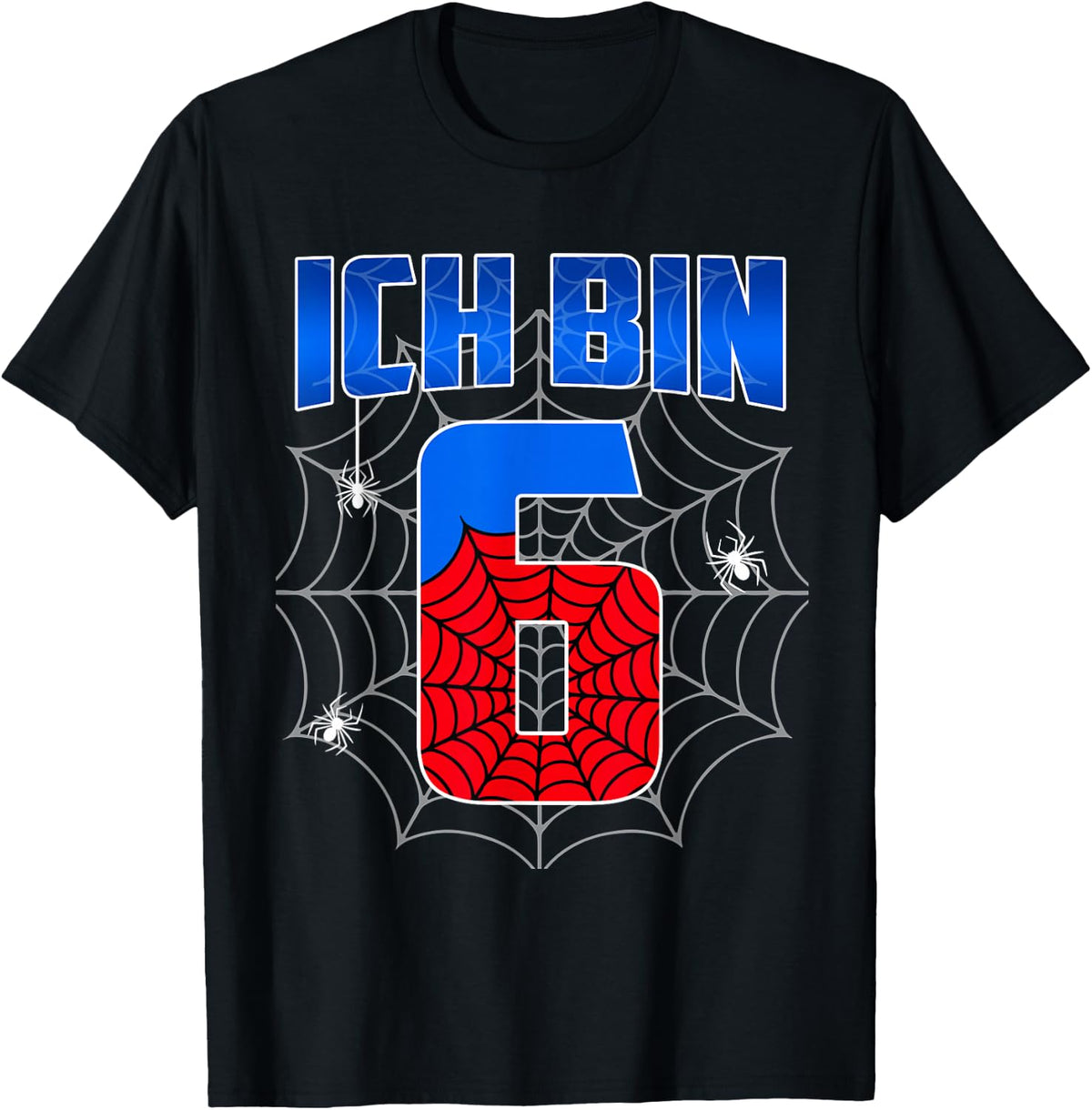 Ich bin 6 Jahre alt Spinnennetz 6th Geburtstag Kinder Boy , black T-Shirt