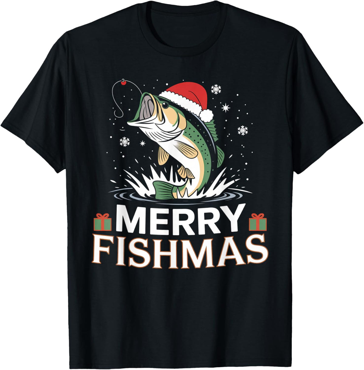 Merry Fishmas, Funny Fishing Design for Christmas , Black, S T-Shirt