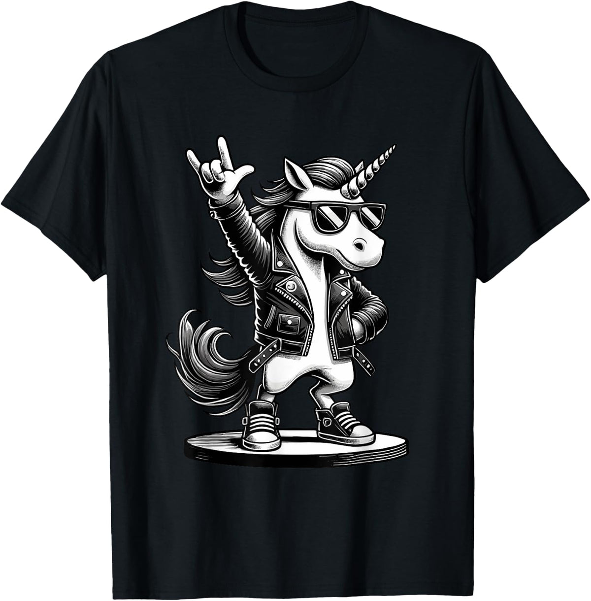 Rock Music & Heavy Metal Rocker, Funny Unicorn Rockhand , black T-Shirt