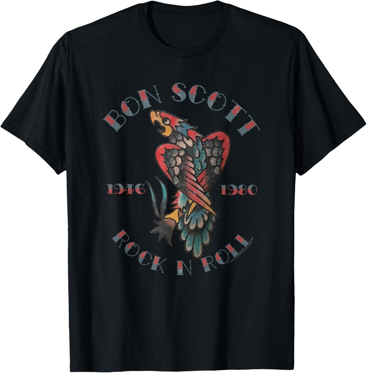 Bon Scott Rock and Roll Tattoo 1946-1980 , black T-Shirt