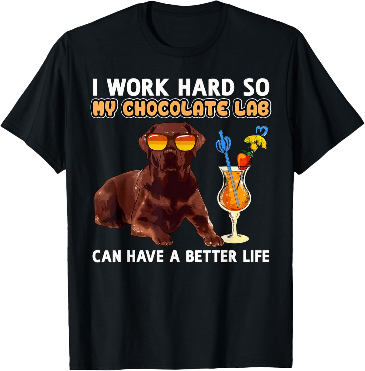 Chocolate Labrador Dog Designs -Adults Chocolate Lab Lovers - Black, Small - Short Sleeve, Classic Fit - Cotton 65%, Polyester 35% - Funny Chocolate Lab Design T-Shirt