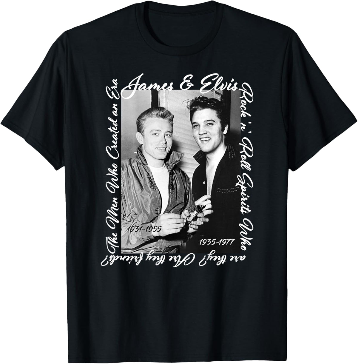 James Dean_Elvis Presley_Back Printed , black T-Shirt