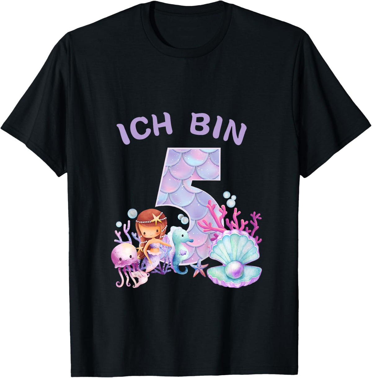 Kids Kids 5th Birthday Shirt Mermaid Mermaid Girls 5 Years , black T-Shirt