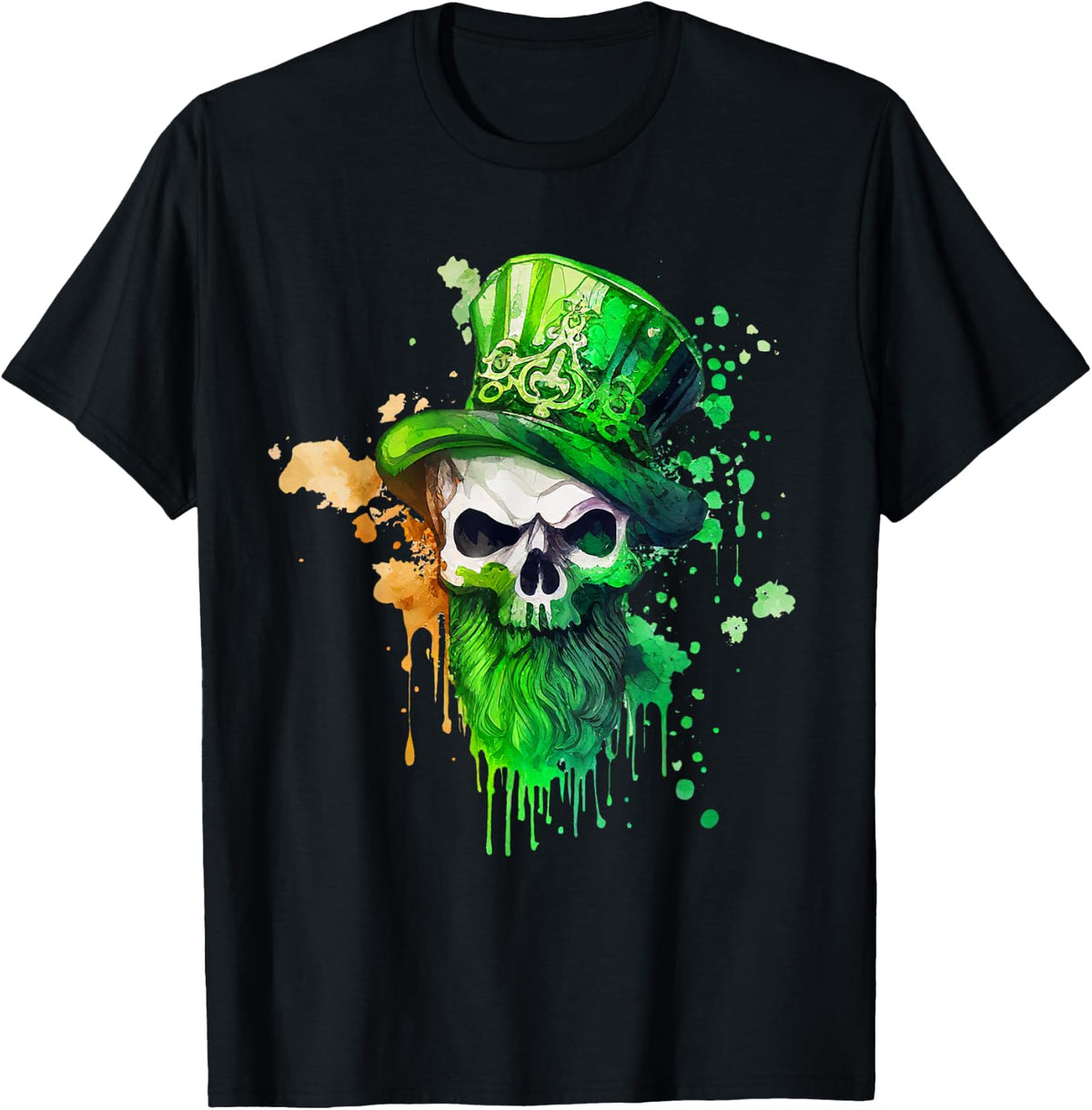 St Patricks Day Irish Skull Cloverleaf Leprechaun , black T-Shirt