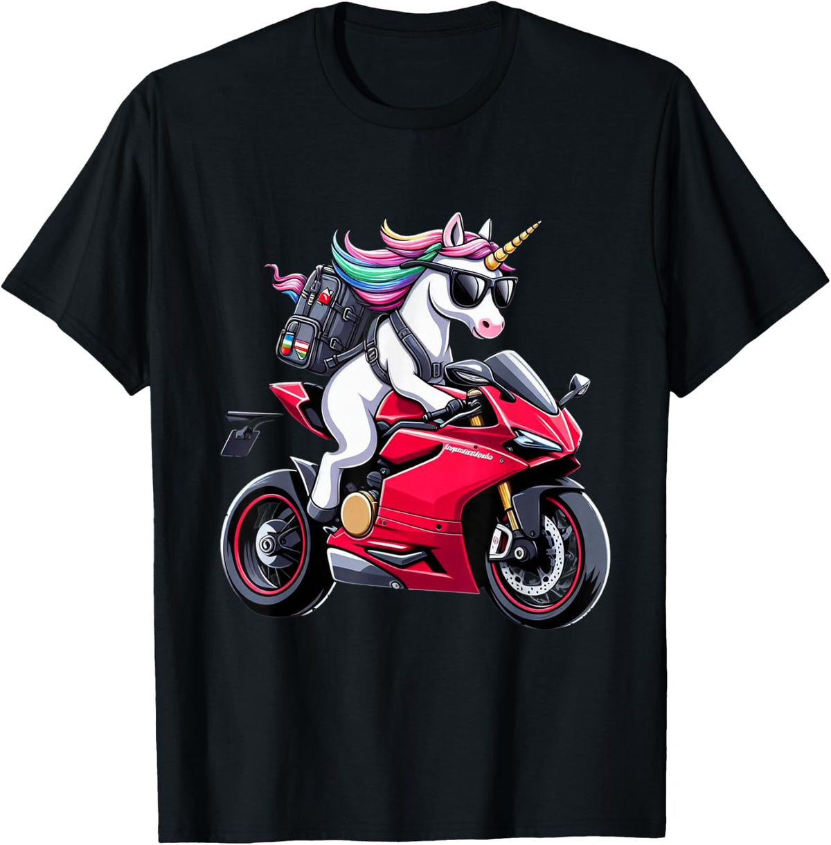 Unicorn Riding a Motorcycle for Boys, Girls, Men, Women, Kids and Adults , Black, S T-Shirt