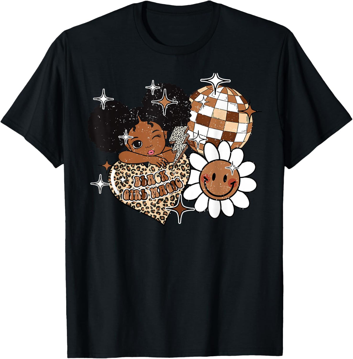 Kids Black Girl Magic Melanin History Girls Afro Puffs Retro T-Shirt