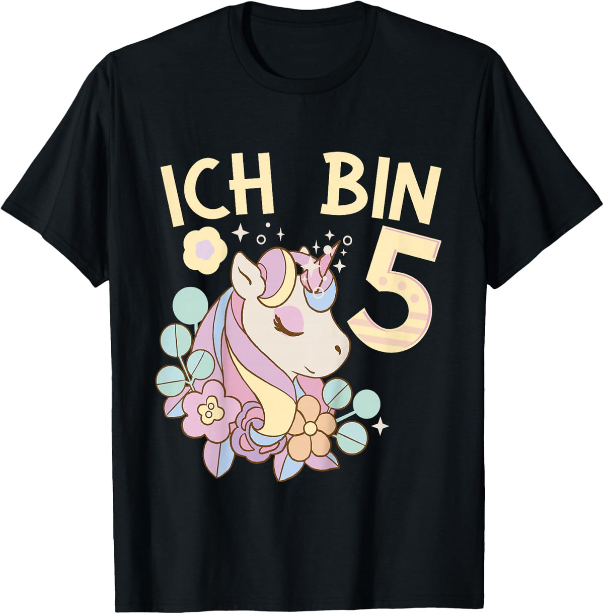 Children's 5th Birthday Unicorn Children's Birthday Party , black T-Shirt