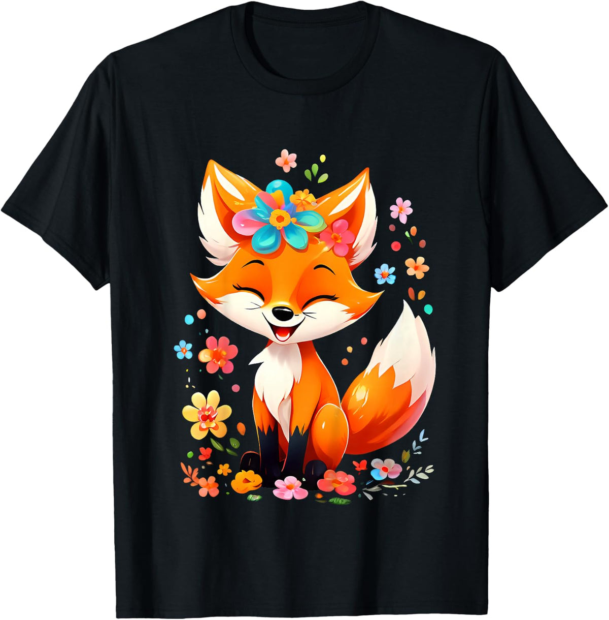 Kids Fox Gifts Cute Fox Cute Animal Cute Girls Boys , black T-Shirt