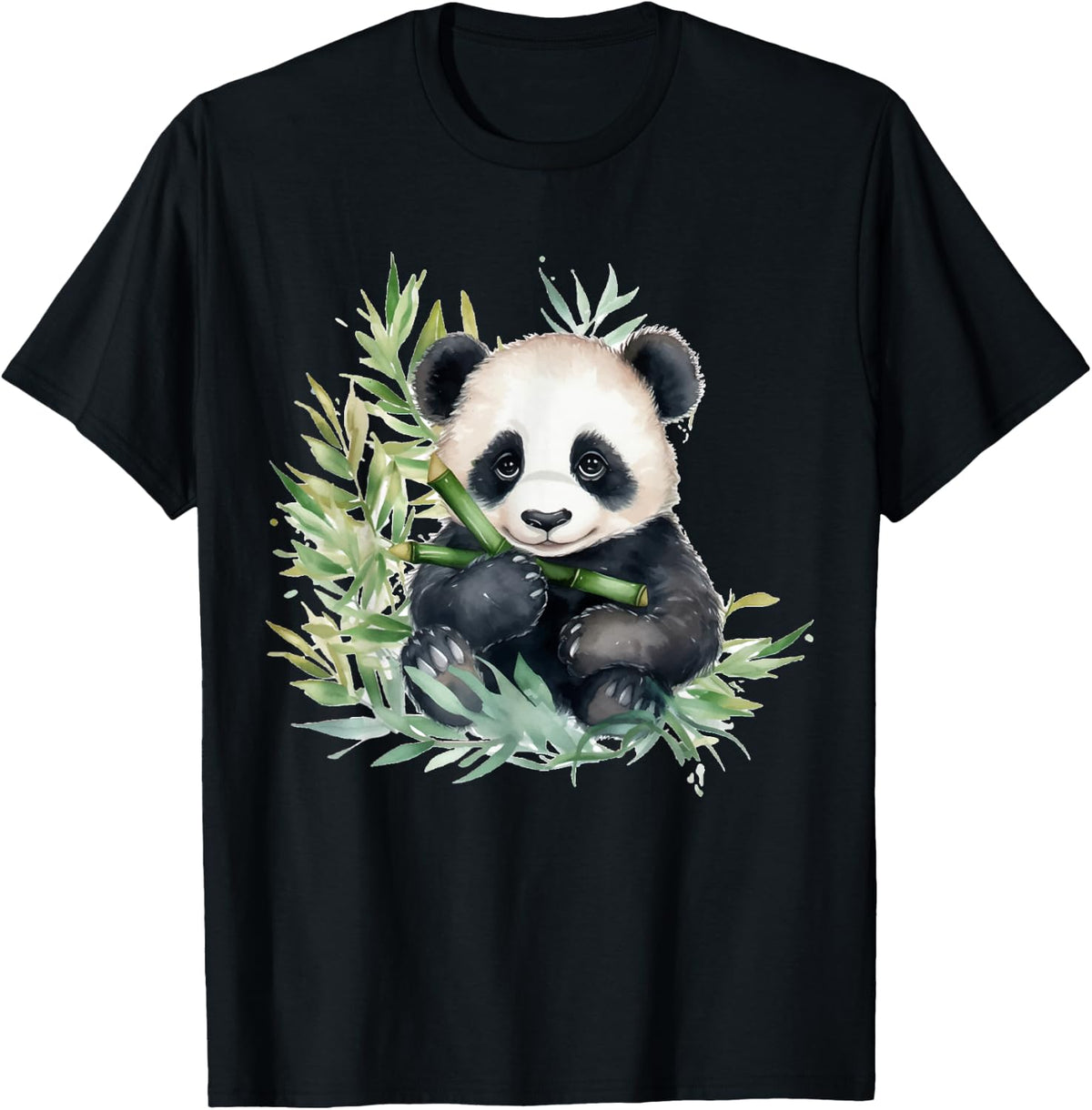 Watercolor Panda , Small, Black T-Shirt