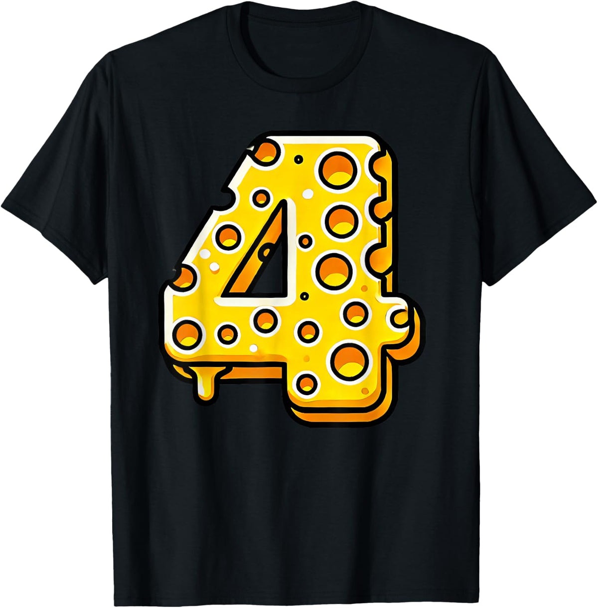 Happy 4th Birthday Cheese 4 Years Old Number Boys Girls Kids T-Shirt