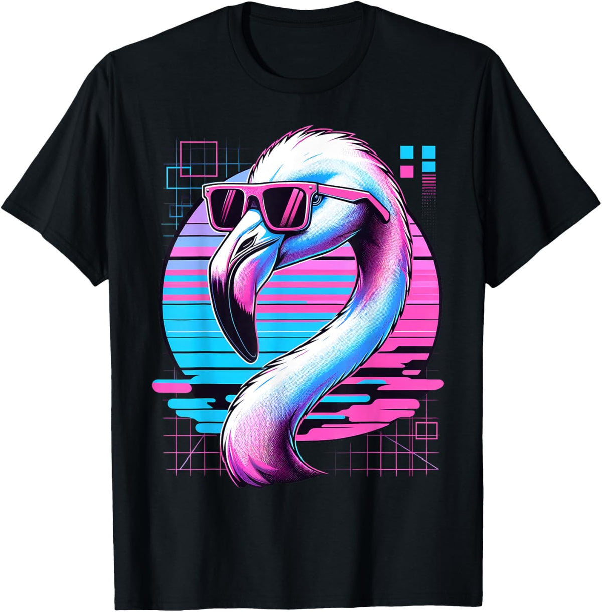 Men's Women's and Children's Vintage Retro Flamingo Lovers , black T-Shirt