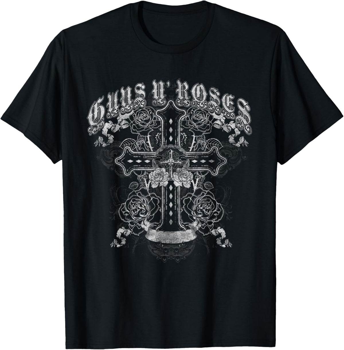 Guns N' Roses Official Vintage Cross White , black T-Shirt