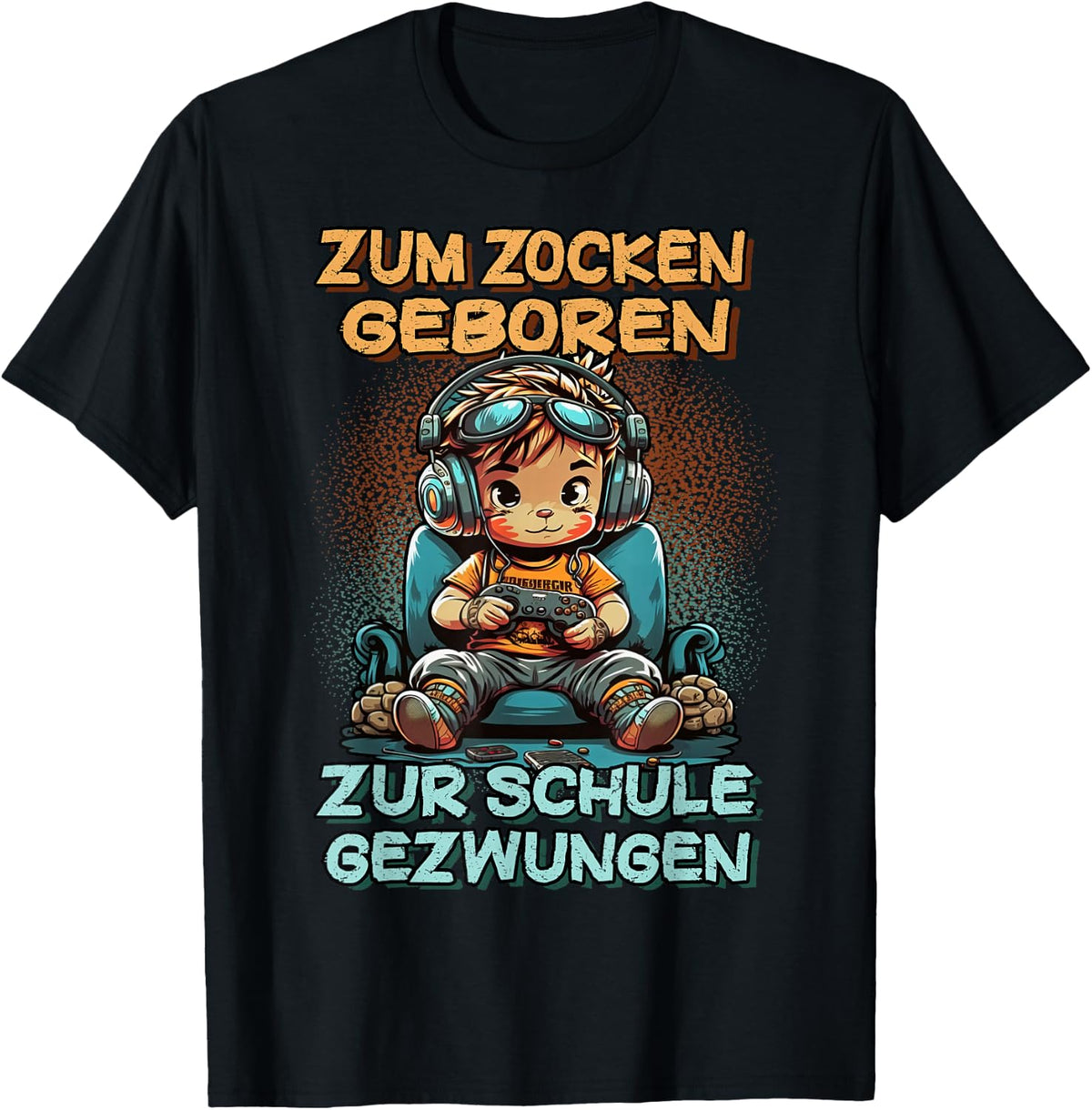 Gamer Computer with German Text Zum Zocken geboren zur Schule gezwungen, black T-Shirt