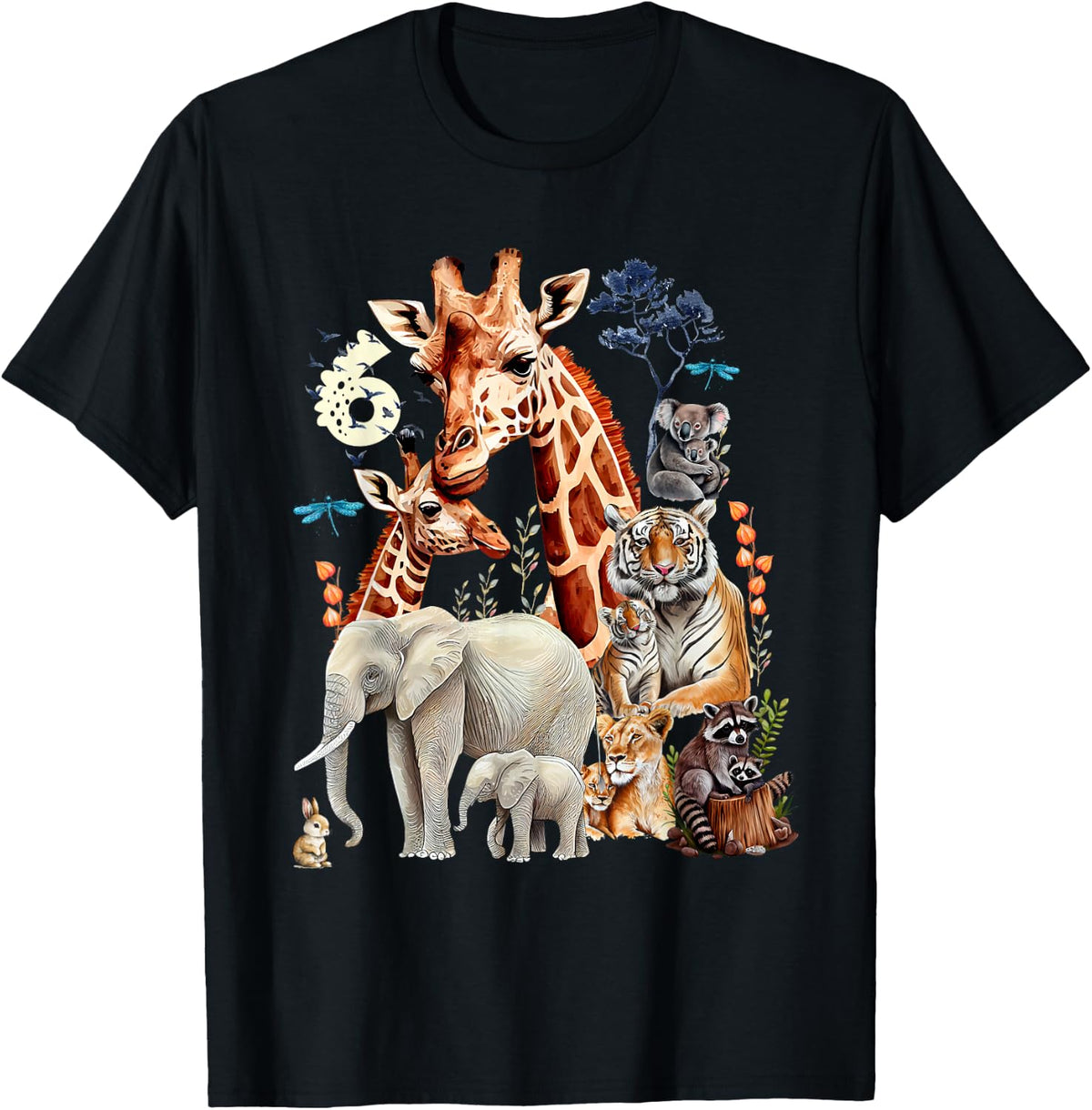 Kids 6 Years Old Zoo Birthday Safari Jungle Animal 6th B-Day , black T-Shirt