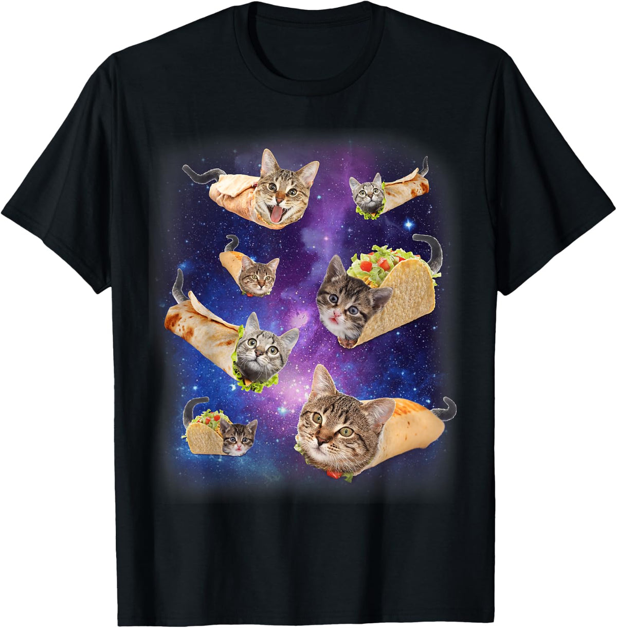 Burrito Cat and Taco Cat Space Galaxy Meme Tacocat Silly , Black, S T-Shirt