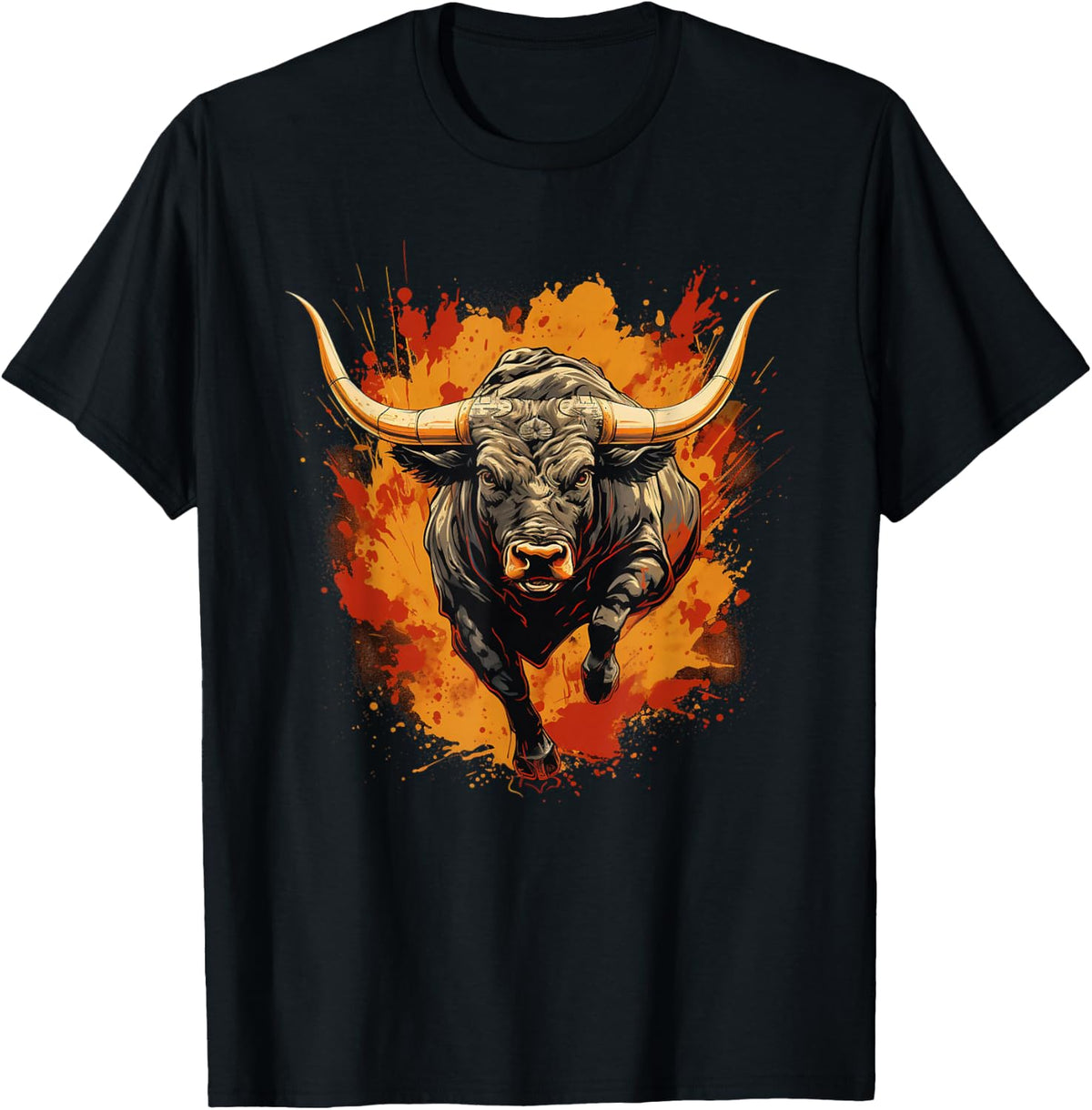 Cool Spanish Bull with Big Horns , black T-Shirt