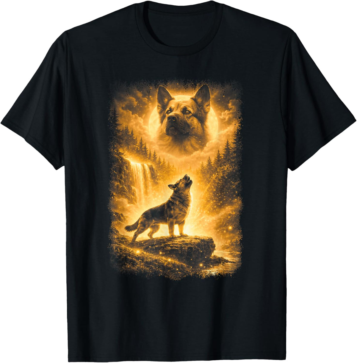 German Shepherd Howling to Moon | German Shepherd Graphic T-Shirt