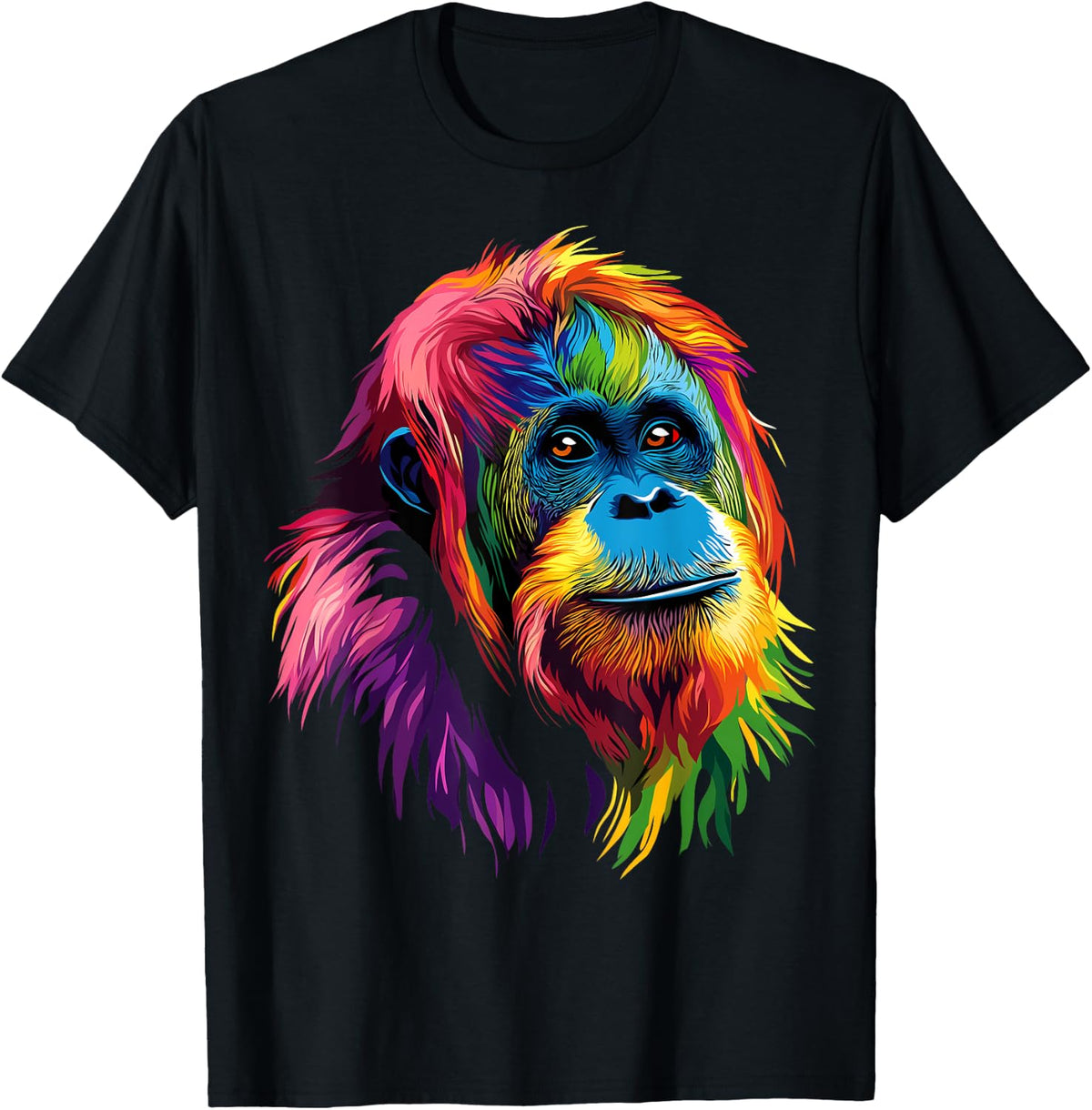 Colorful Orangutan Rainforest Great Ape Jungle Animals Black T-Shirt