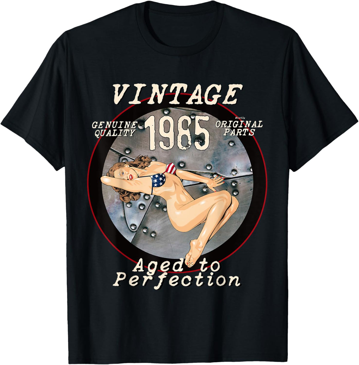 1985 Bomber Nose Art Hot Pinup 36th Birthday Gift Distressed T-Shirt