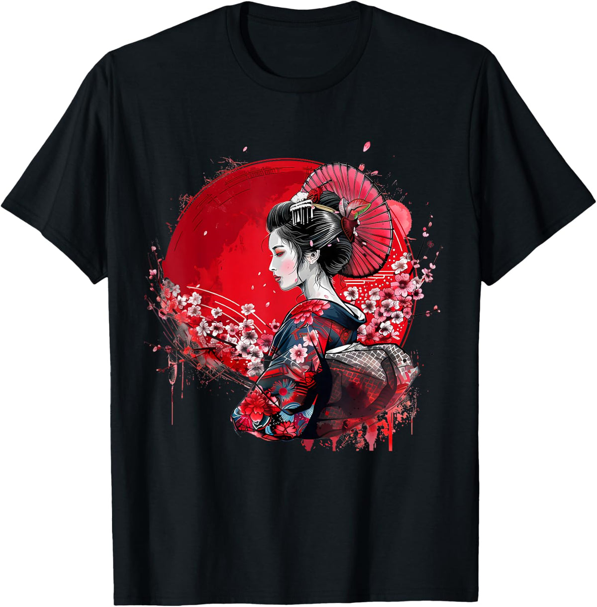 Japanese Kimono Geisha Sakura Cherry Blossom Japanese Art , Black, S T-Shirt