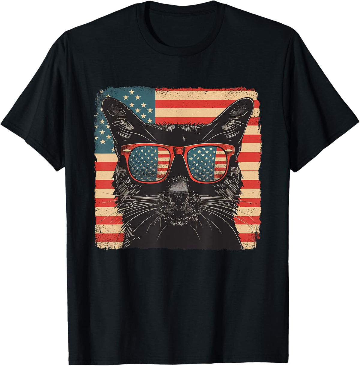 Black cat America Flag Fourth of July Lovers T-Shirt