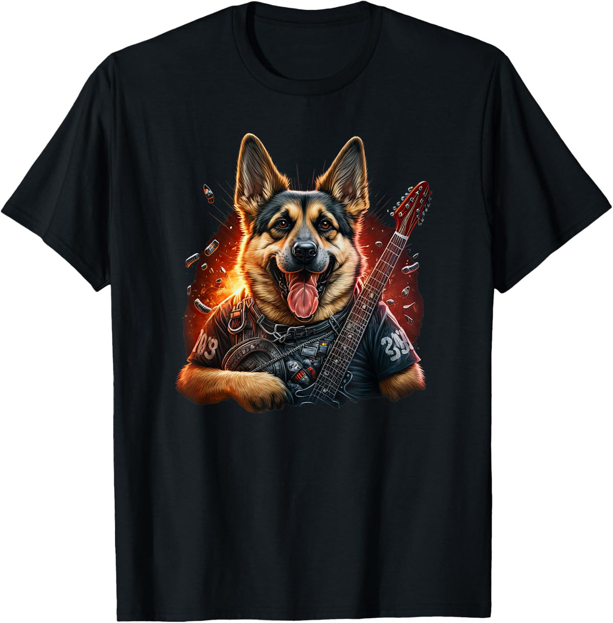 Funny German shepherd Dog Rock And Roll Guitar Music T-Shirt