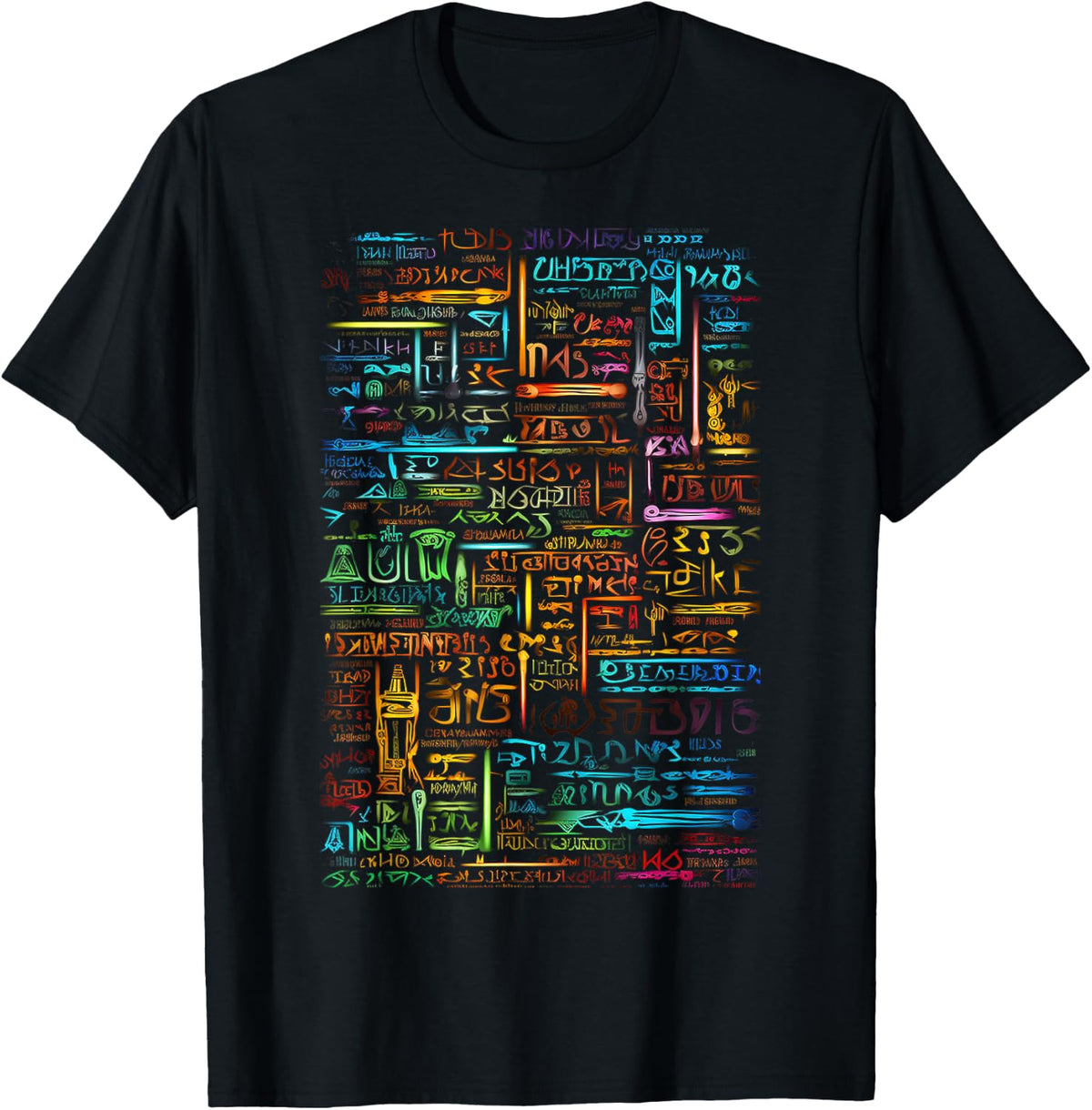Colourful Art Graphic Motif Artwork , black T-Shirt