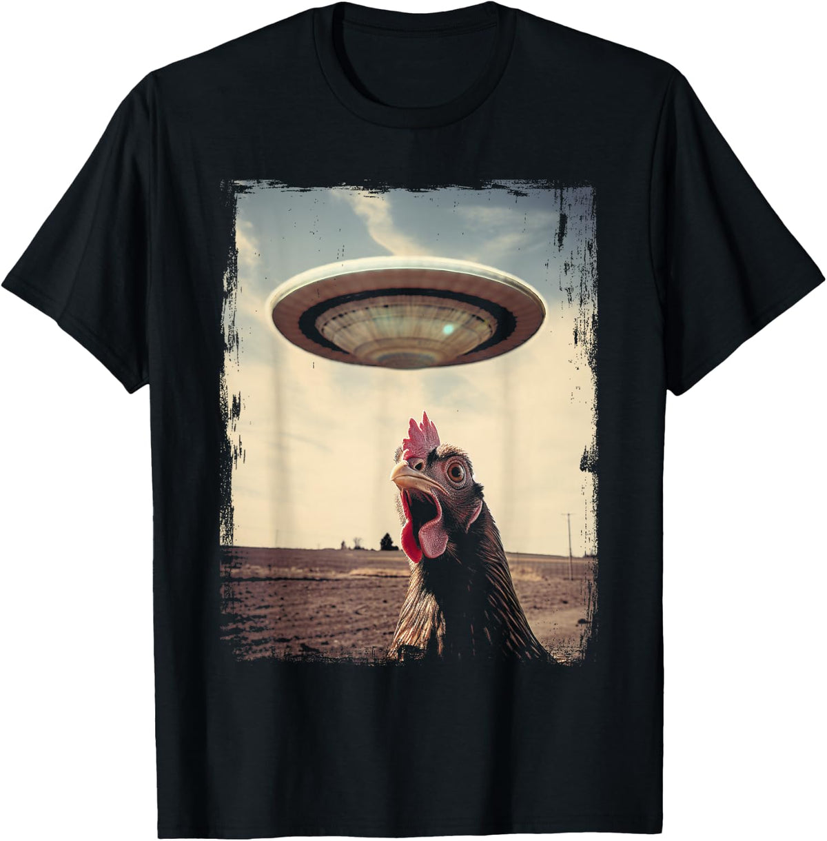 Chickens UFO Alien Spaceship Chicken Weirdcore Sci-Fi Chicken , black T-Shirt