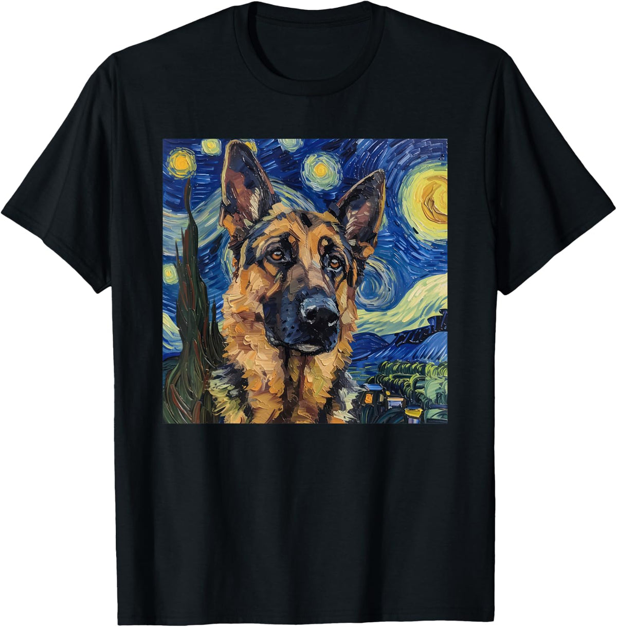 German Shepherd Dog Van Gogh Style Starry Night T-Shirt