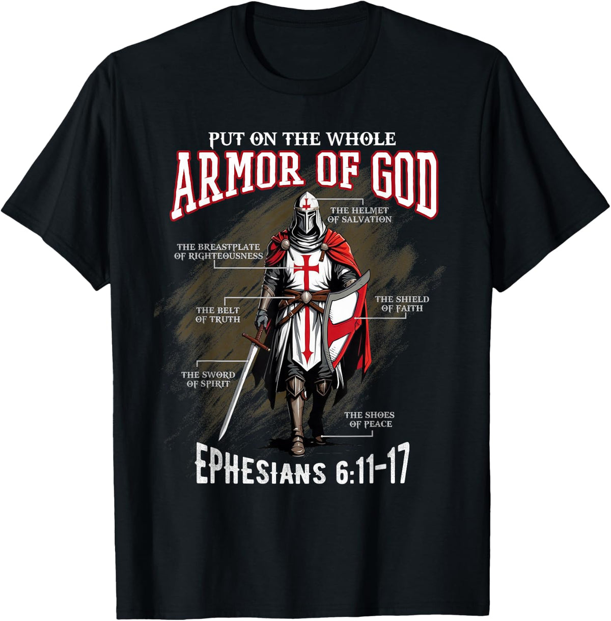 Full Armor of God Men Women Kids Christian Bible Verse Gift , black T-Shirt