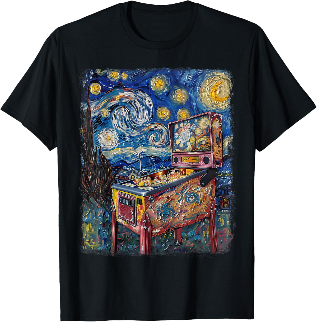 Pinball Arcade Game Machine Starry Night Painting T-Shirt